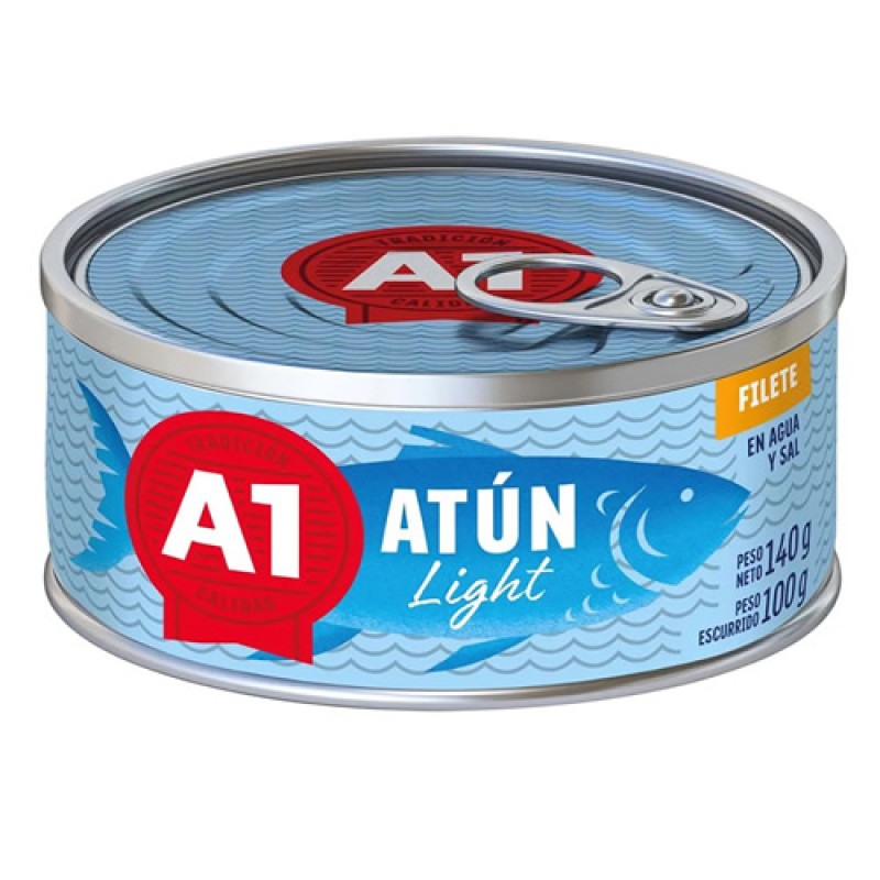 A1 TUNA FILLET CANNED FISH IN WATER AND SALT, CAN X 140 GR