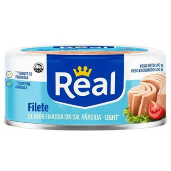 REAL TUNA FILLET (FILETE) CANNED FISH IN WATER NO SALT, CAN X 140 GR