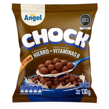 ANGEL CHOCK EXTRUDED CEREAL, CHOCOLATE FLAVOR, BAG X 130 GR