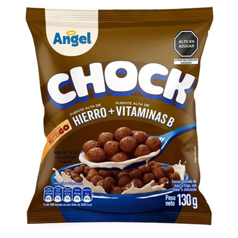 ANGEL CHOCK EXTRUDED CEREAL, CHOCOLATE FLAVOR, BAG X 130 GR