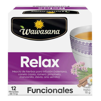 WAWASANA RELAX - PERUVIAN HERBAL ORGANIC TEA INFUSION, BOX OF 12 TEA BAGS