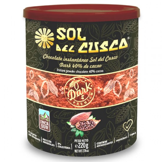 SOL DEL CUSCO - INSTANT GROUND DARK CHOCOLATE  40% CACAO , BOWL X 220 GR