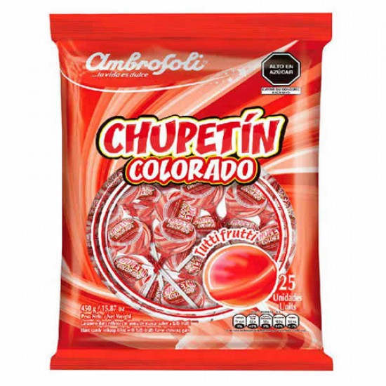 AMBROSOLI CHAPULIN COLORADO - TUTTI FRUTTI CANDIES  LOLLIPOPS ,  BAG X 25 UNITS