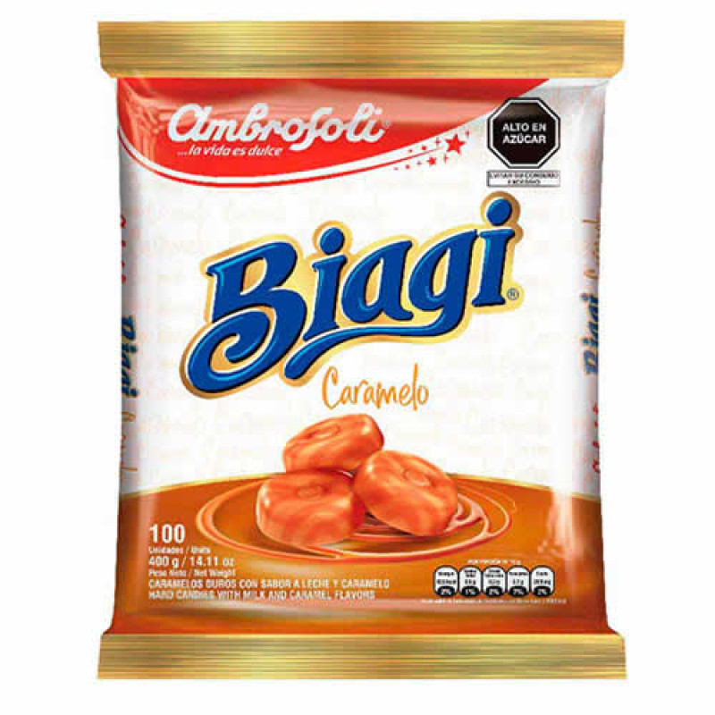 AMBROSOLI "BIAGI" HARD CANDIES MILK CARAMEL FLAVOR , BAG x 100 UNITS