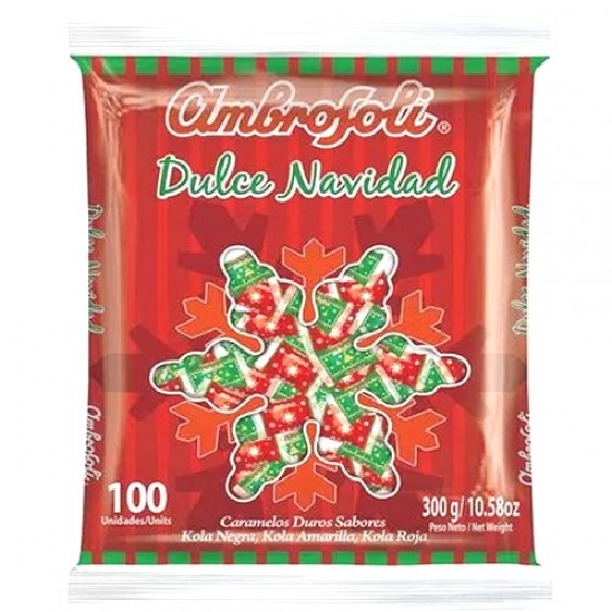 AMBROSOLI -" DULCE NAVIDAD" HARD KOLA CANDIES CARAMELS , BAG x 100 UNITS