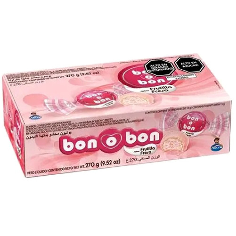 BON O BON BONBON FRUTILLA STUFFED STRAWBERRY CREAM,  BOX OF 270 GR