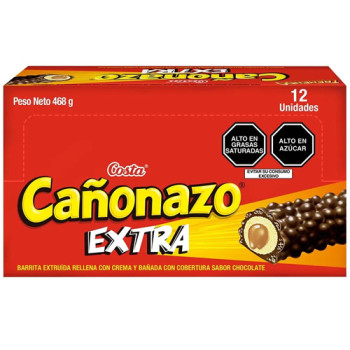 CAÑONAZO "EXTRA" BAR COVERED CHOCOLATE CREAM, BOX OF 12 UNITS