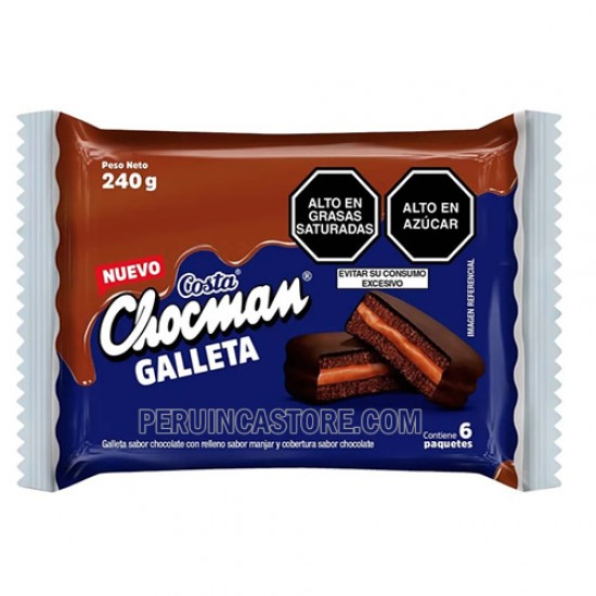 CHOCMAN COOKIE - SPONGE CAKE WITH CHOCOLATE FLAVORED BISCUIT, PACK X 6 PACKETS