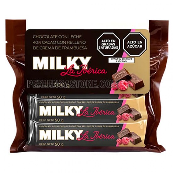 LA IBERICA MILKY - MILK CHOCOLATE FILLED RASPBERRY CREAM , BAG X 6 BARS 