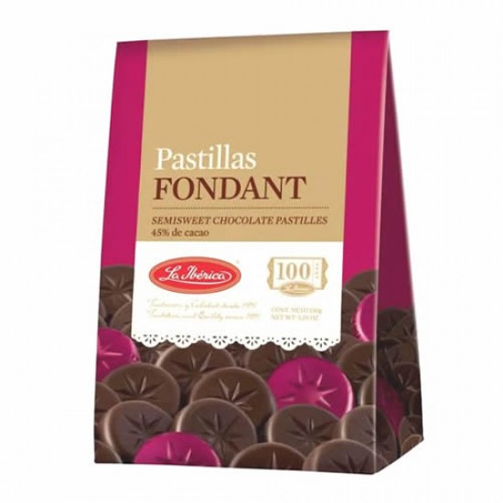 LA IBERICA - " FONDANT " PERUVIAN  SEMI SWEET CHOCOLATE PILLS  , BOX OF 150 GR