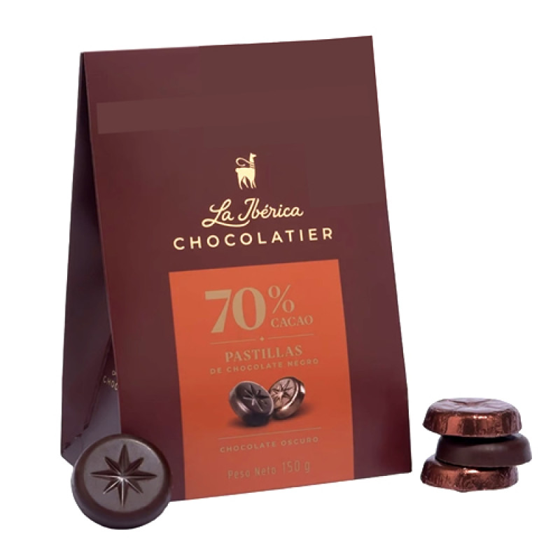 LA IBERICA DARK CHOCOLATE PILLS, 70 % CACAO, BOX OF 150 GR