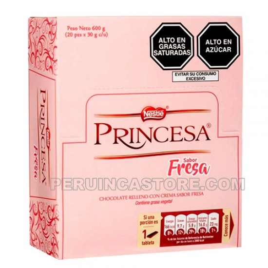 PRINCESA -  CHOCOLATE BARS STUFFED STRAWBERRY CREAM , BOX OF 20 BARS