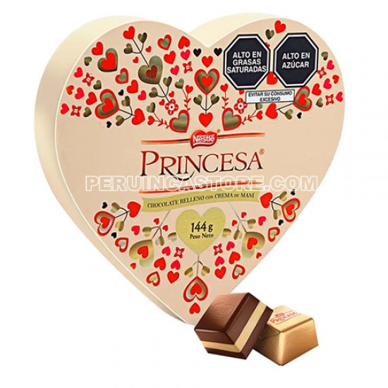 PRINCESA CORAZON - CHOCOLATE BONBONS STUFFED OF PEANUT CREAM ,  BOX OF 144 GR