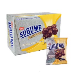 SUBLIME ALMENDRAS - PERUVIAN MILK CHOCOLATE PILLS STUFFED OF ALMONDS ,  BOX OF 20 BAGS
