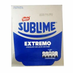 SUBLIME EXTREMO - PERUVIAN CHOCOLATE TABLET STUFFED OF PEANUT ,  BOX OF 12 UNITS
