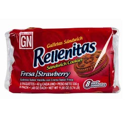 RELLENITAS - PERUVIAN COOKIES FILLED WITH STRAWBERRY CREAM , BAG X 8 PACKETS