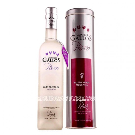 CUATRO GALLOS - PISCO MOSTO VERDE MOSCATEL, BOTTLE X 700 ML