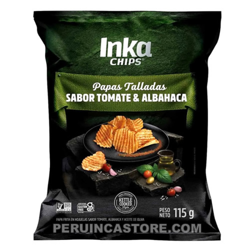 INKA CHIPS "TOMATO & BASIL" SNACK PIQUEO CRISPY POTATOES, BAG X 115 GR