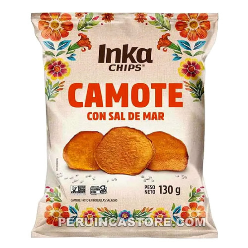 INKA CHIPS "SWEET POTATO" SNACKS PIQUEO CAMOTE FLAKES, BAG X 130 GR