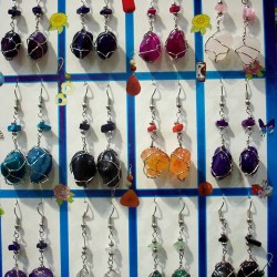 WHOLESALE INCA PERUVIAN QUARTZ STONE EARRINGS  VARIED COLORS