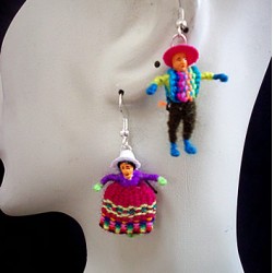 WHOLESALE INCA EARRINGS IMAGE "CHOLITOS" MADE OF ANDEAN FABRIC