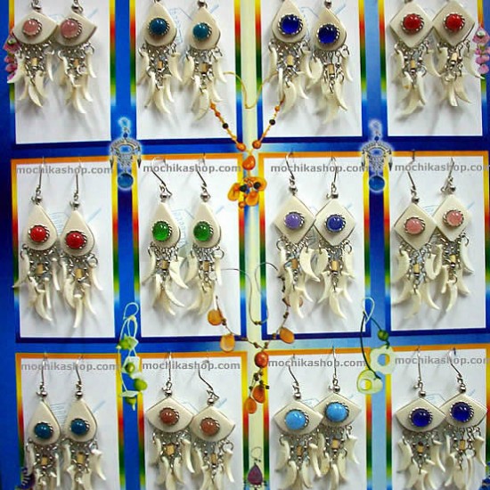 WHOLESALE INCA BONE EARRINGS WITH GRAVEL STONE AND MURANO GLASS STONE WHOLESALE INCA BONE EARRINGS WITH GRAVEL STONE AND MURANO GLASS STONE