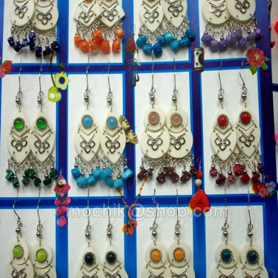 WHOLESALE INCA BONE EARRINGS WITH GRAVEL STONE AND MURANO GLASS STONE WHOLESALE INCA BONE EARRINGS WITH GRAVEL STONE AND MURANO GLASS STONE