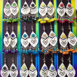 WHOLESALE INCA BONE EARRINGS WITH GRAVEL STONE AND MURANO GLASS STONE
