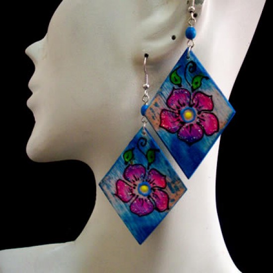 WHOLESALE WOOD EARRINGS - FLOWER IMAGES WHOLESALE WOOD EARRINGS - FLOWER IMAGES