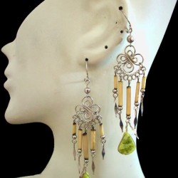 WHOLESALE INCA PERUVIAN STONE EARRINGS WITH BAMBOO VARIED COLORS