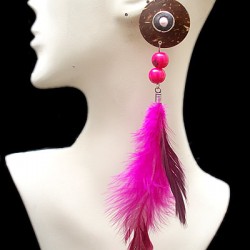 WHOLESALE LONERS  EARRINGS MADE OF FEATHER AND COCONUT