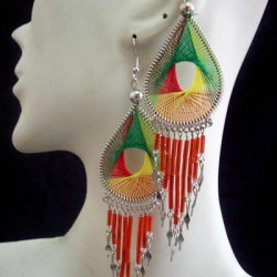 WHOLESALE ALPACA SILVER THREAD EARRINGS RACQUET DESIGN WITH CANUTILLO