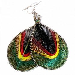 WHOLESALE ALPACA SILVER RASTA THREAD EARRINGS RACQUET DESIGN