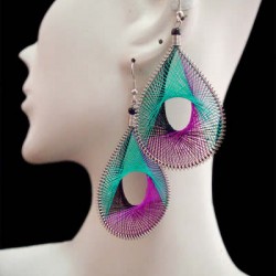 WHOLESALE ALPACA SILVER THREAD EARRINGS RACQUET DESIGN WITH HOLE
