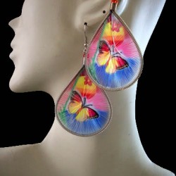 WHOLESALE INCA THREAD EARRINGS RACQUET DESIGN WITH BUTTERFLY IMAGES