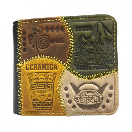 PERUVIAN ANDEAN WALLET MADE OF- LEATHER "VARIED" IMAGES 