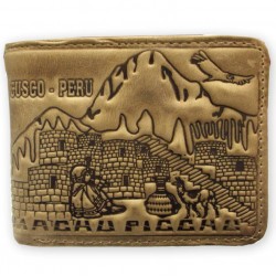 PERUVIAN ANDEAN WALLET MADE OF LEATHER - "MACCHU PICHU" IMAGE