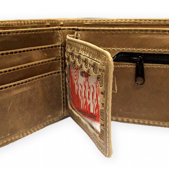 PERUVIAN ANDEAN WALLET MADE OF LEATHER - "MACCHU PICHU" IMAGE