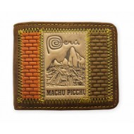 PERUVIAN ANDEAN WALLET MADE OF LEATHER - "MACCHU PICHU" IMAGE