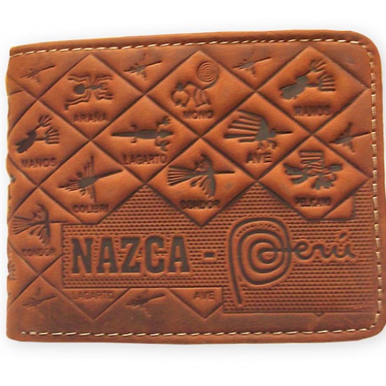 PERUVIAN ANDEAN WALLET MADE OF LEATHER - "NAZCA" IMAGES 