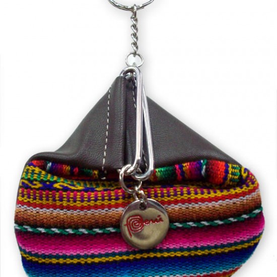 WHOLESALE ANDEAN COIN PURSE MADE OF LEATHER AND CUZCO BLANKET