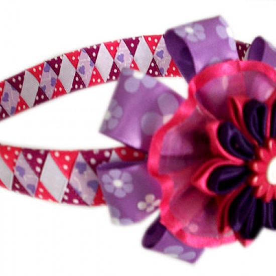 PERUVIAN HAIRBAND MADE OF SATIN RIBBON TYPE FLOWER