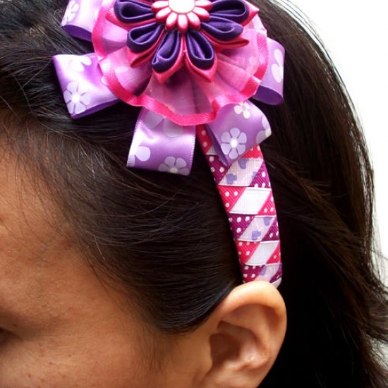 PERUVIAN HAIRBAND MADE OF SATIN RIBBON TYPE FLOWER