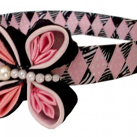 PERUVIAN HAIRBAND MADE OF SATIN RIBBON TYPE FLOWER