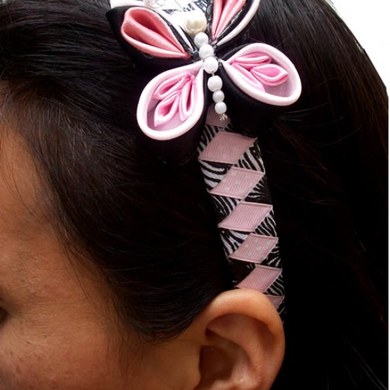 PERUVIAN HAIRBAND MADE OF SATIN RIBBON TYPE FLOWER