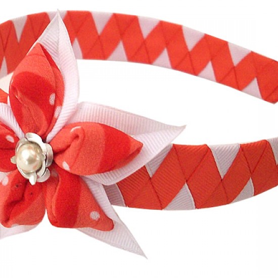 PERUVIAN HAIRBAND MADE OF SATIN RIBBON TYPE FLOWER