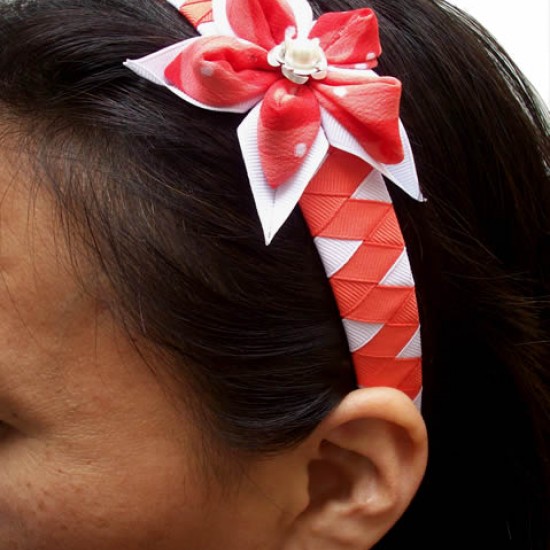 PERUVIAN HAIRBAND MADE OF SATIN RIBBON TYPE FLOWER