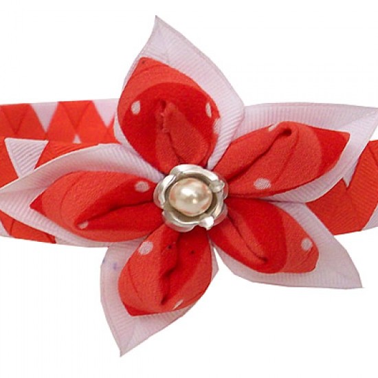 PERUVIAN HAIRBAND MADE OF SATIN RIBBON TYPE FLOWER