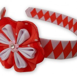 PERUVIAN HAIRBAND MADE OF SATIN RIBBON TYPE FLOWER