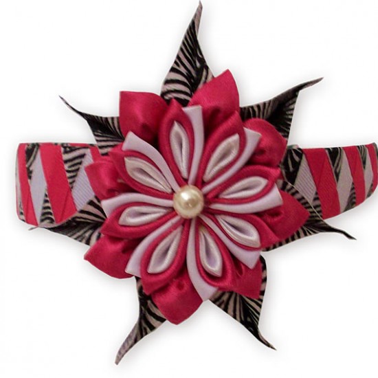 PERUVIAN HAIRBAND MADE OF SATIN RIBBON TYPE FLOWER